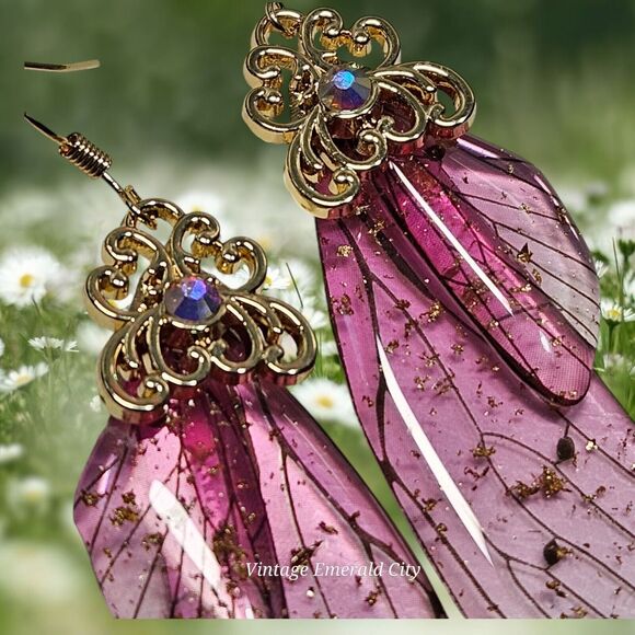 Fairy Butterfly Wings Handmade Earrings Fantasy Nature Magical Insect Witch Bug - Picture 6 of 12